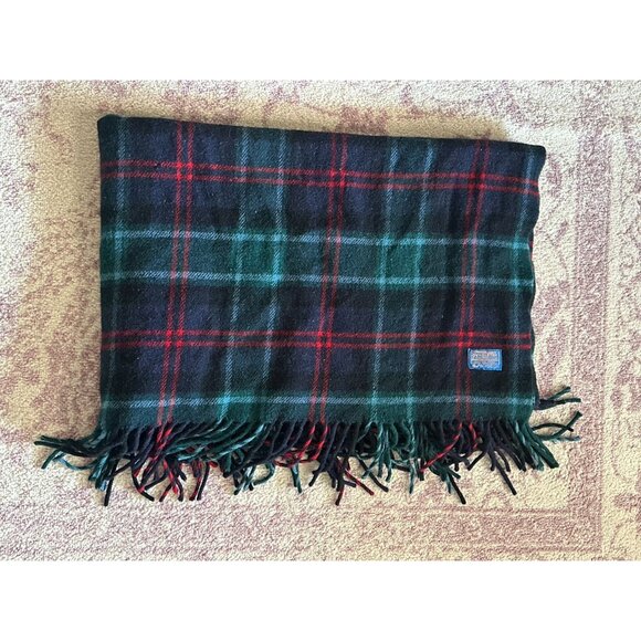 VTG Pendelton Throw 76'' X 53'' Green Red Blue Plaid Blanket 60s/70s Virgin Wool - Picture 1 of 11